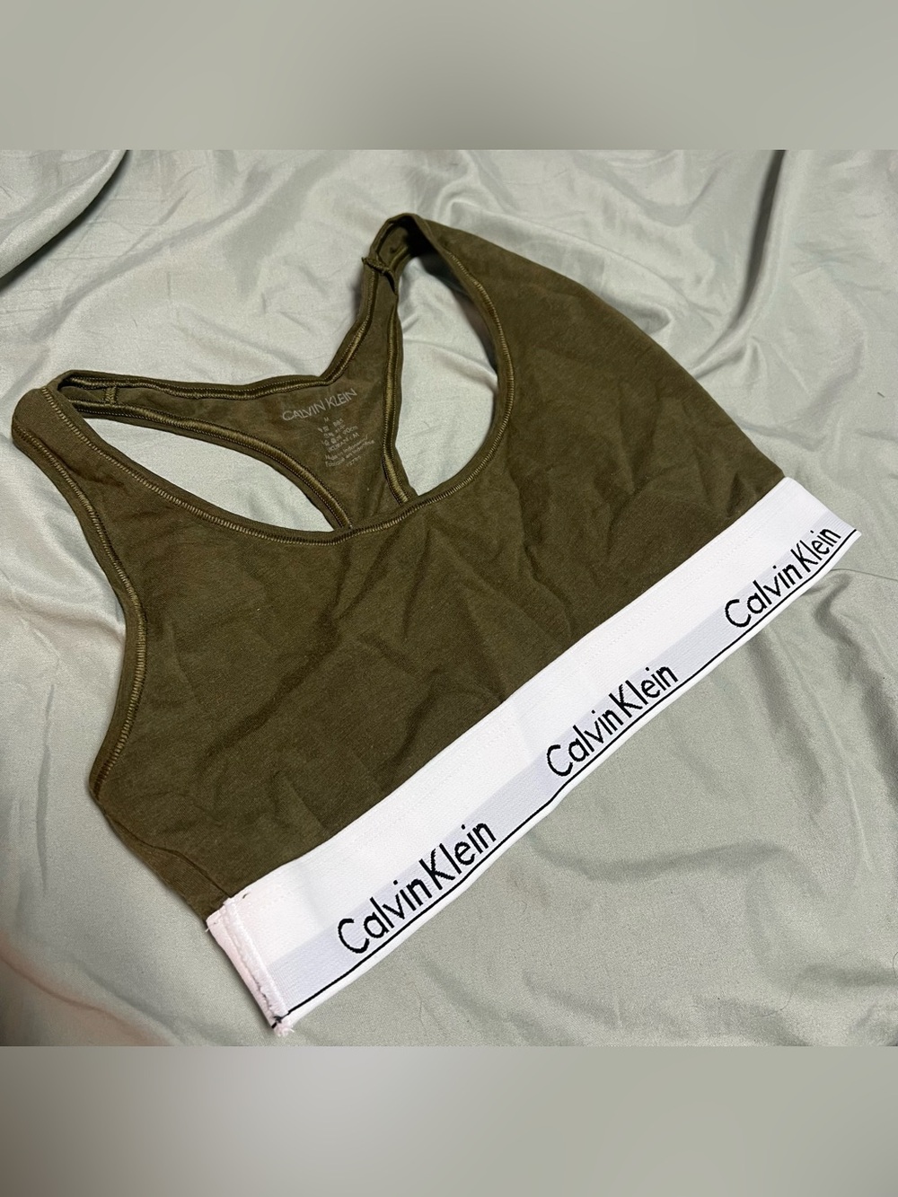 Calvin Klein Olive Green Logo Band Sports Bralette